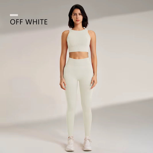 Women's Plus Size High-Waisted Leggings and Seamless Top Yoga Clothing Set for Fitness and Exercise