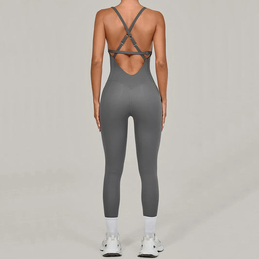 Adjustable Women's Fitness Bodysuit Corset Yoga Set with Push-Up Support - One-Piece Jumpsuit for Active Wear XP274